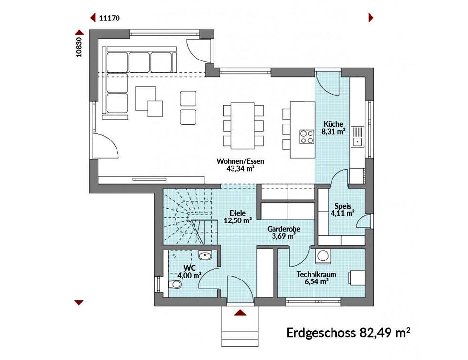 Fertighaus Point 144 von Danwood Schlüsselfertig ab 261300€, Satteldach-Klassiker Grundriss 1