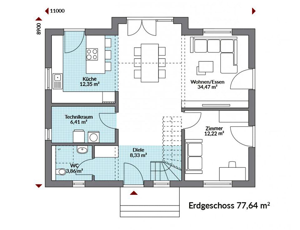 Fertighaus Point 145 von Danwood Schlüsselfertig ab 270600€, Satteldach-Klassiker Grundriss 1