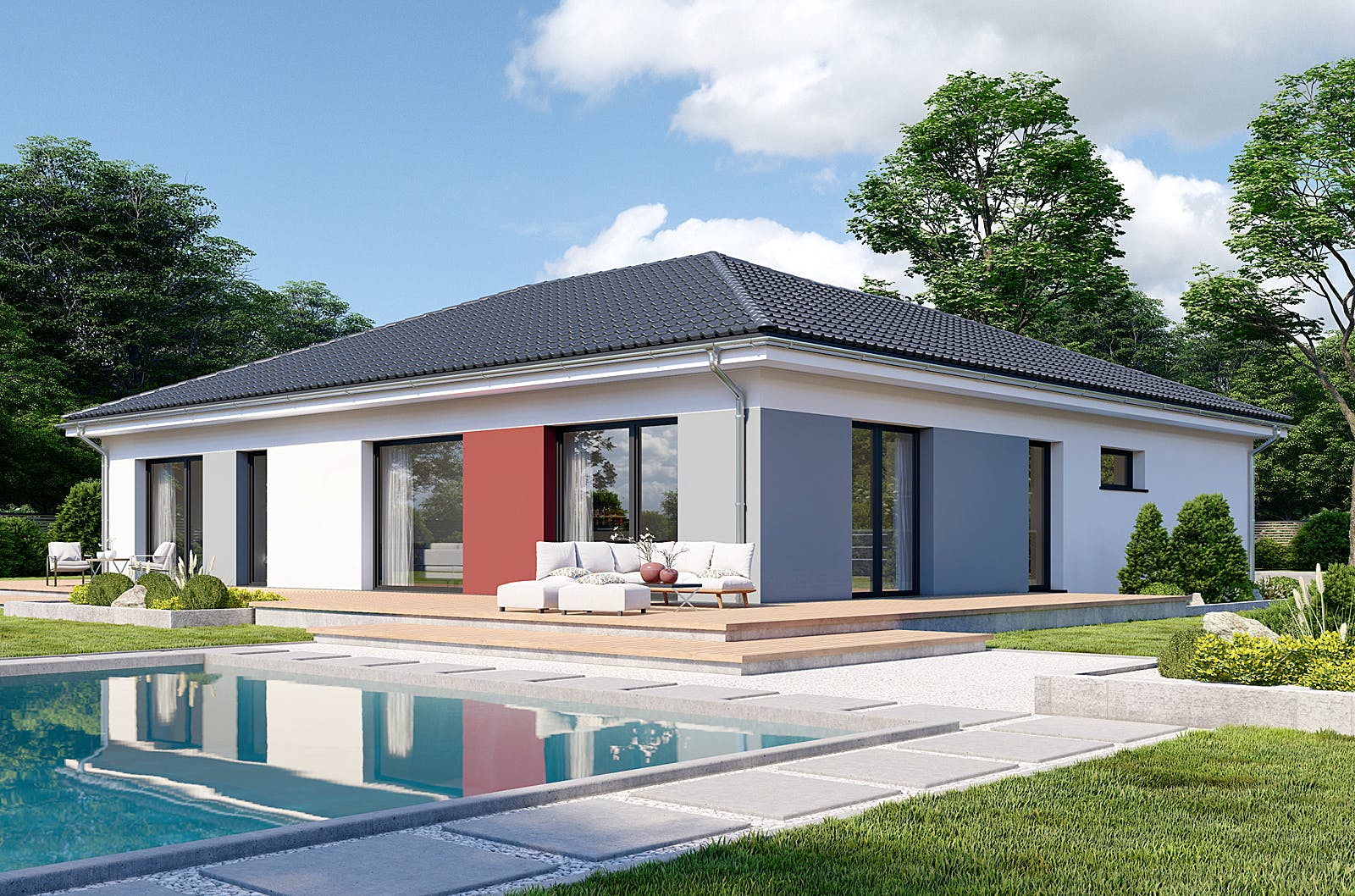 Fertighaus Privat 148 von Danwood Schlüsselfertig ab 303700€, Bungalow Außenansicht 1
