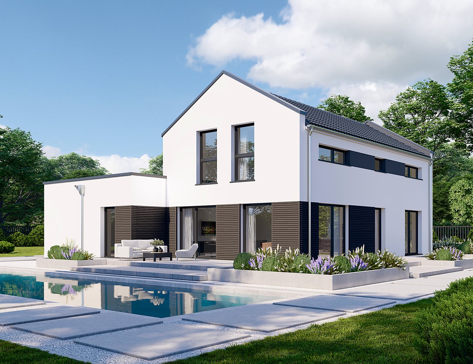 Fertighaus Privat 191 von Danwood Schlüsselfertig ab 380500€, Satteldach-Klassiker Außenansicht 2
