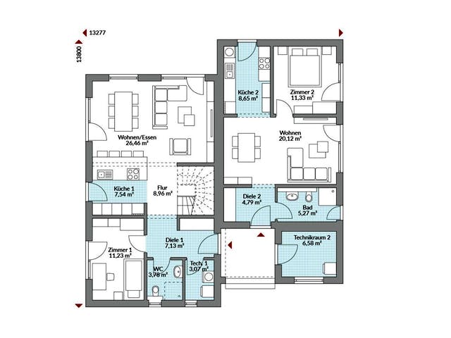 Fertighaus Privat 191 von Danwood House - Zwei- und Mehrfamilienhäuser Schlüsselfertig ab 390800€, Grundriss 1