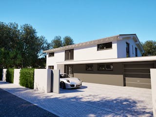Massivhaus Entwurf CS211 von FAVORIT Massivhaus, Pultdachhaus Außenansicht 6