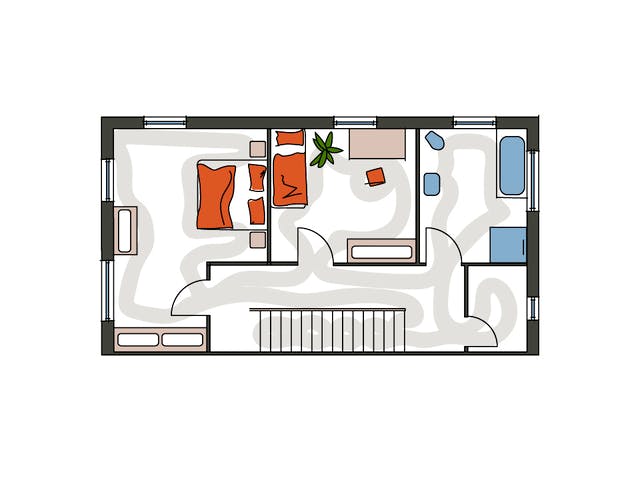 Massivhaus ICON S Doppelhaushälfte mit Satteldach von Dennert Massivhaus Ausbauhaus ab 216400€, Grundriss 2