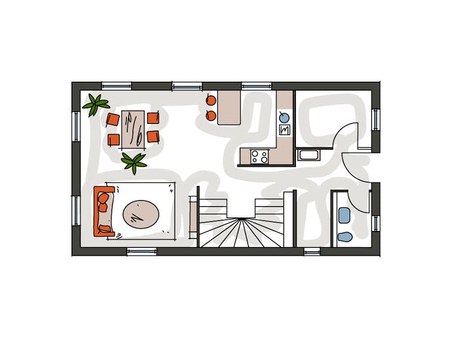 Massivhaus ICON S Einfamilienhaus mit Satteldach von Dennert Massivhaus Ausbauhaus ab 266300€, Grundriss 1