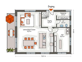 Massivhaus ICON 3.25 Aktionshaus von Dennert Massivhaus Schlüsselfertig ab 308800€, Satteldach-Klassiker Grundriss 1