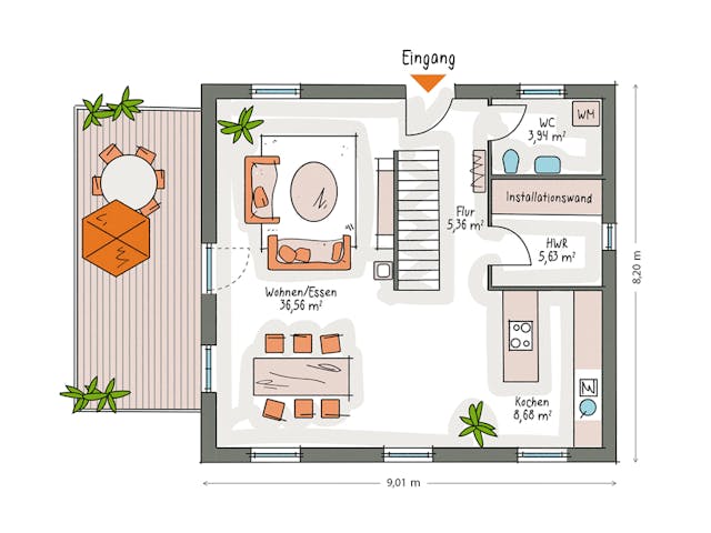 Massivhaus ICON 3 City mit Flachdach von Dennert Massivhaus Ausbauhaus ab 267877€, Cubushaus Grundriss 1