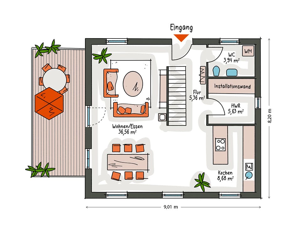 Massivhaus ICON 3 City mit Flachdach von Dennert Massivhaus Ausbauhaus ab 256800€, Cubushaus Grundriss 1