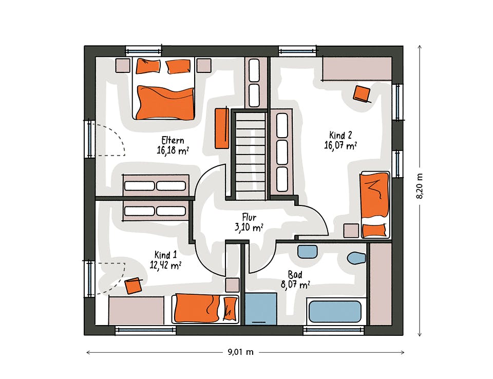 Massivhaus ICON 3 City mit Flachdach von Dennert Massivhaus Ausbauhaus ab 256800€, Cubushaus Grundriss 2