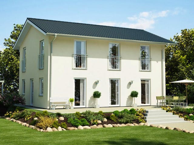 Massivhaus ICON 3+ City mit Satteldach von Dennert Massivhaus Ausbauhaus ab 280608€, Satteldach-Klassiker Außenansicht 1