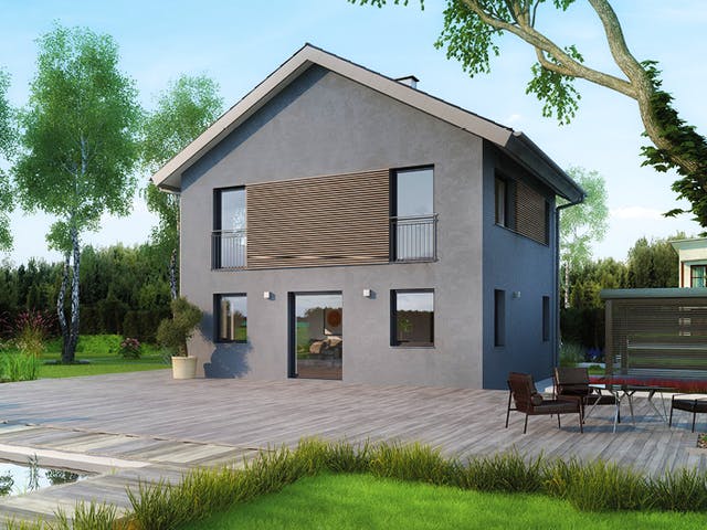 Massivhaus ICON 3 City mit Satteldach von Dennert Massivhaus Ausbauhaus ab 261808€, Satteldach-Klassiker Außenansicht 1