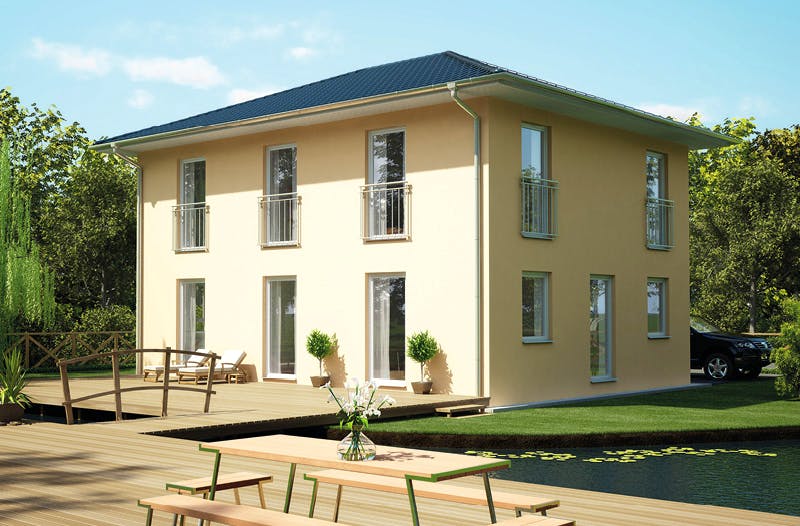 Massivhaus ICON 3+ City mit Walmdach von Dennert Massivhaus Ausbauhaus ab 267900€, Stadtvilla Außenansicht 1