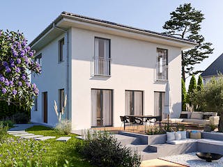 Massivhaus ICON 3 City mit Walmdach von Dennert Massivhaus Ausbauhaus ab 257200€, Stadtvilla Außenansicht 1