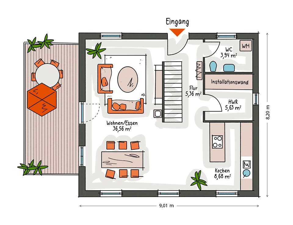 Massivhaus ICON 3 City mit Walmdach von Dennert Massivhaus Ausbauhaus ab 249700€, Stadtvilla Grundriss 1