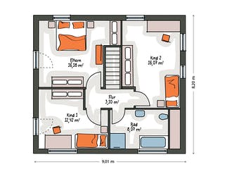 Massivhaus ICON 3 City mit Walmdach von Dennert Massivhaus Ausbauhaus ab 257200€, Stadtvilla Grundriss 2