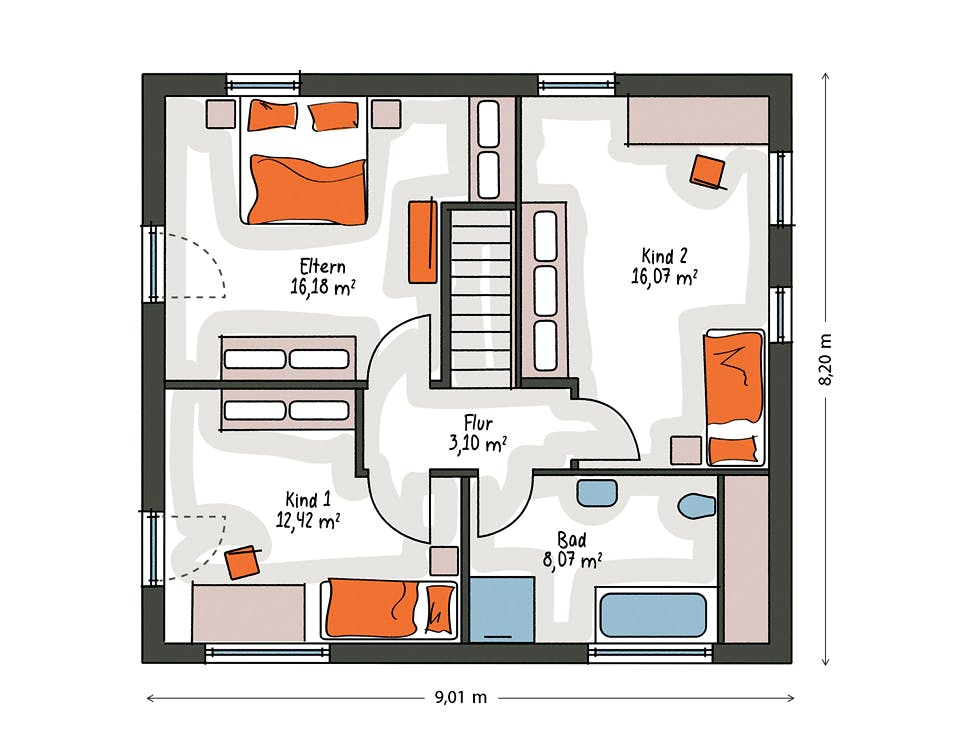 Massivhaus ICON 3 City mit Walmdach von Dennert Massivhaus Ausbauhaus ab 249700€, Stadtvilla Grundriss 2