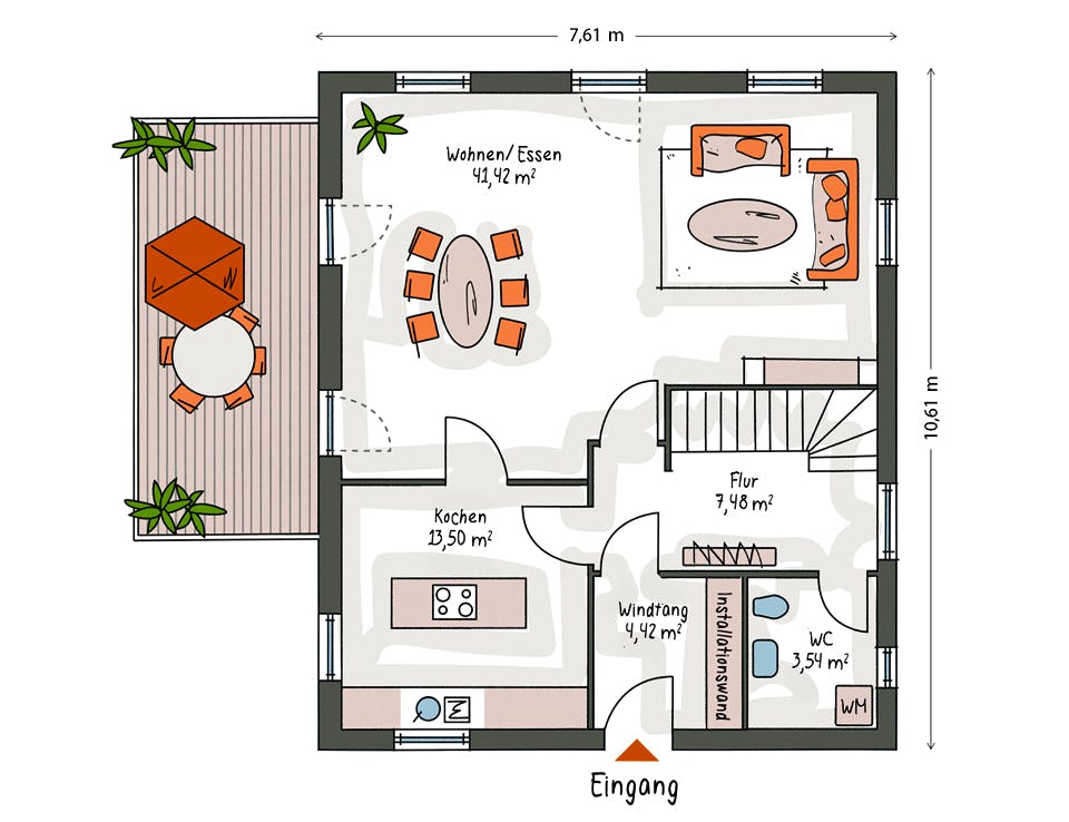 Massivhaus ICON 3+ City mit Flachdach von Dennert Massivhaus Ausbauhaus ab 275000€, Cubushaus Grundriss 1