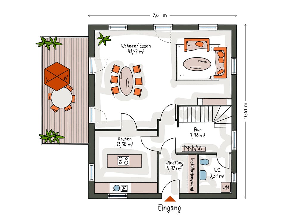 Massivhaus ICON 3+ City mit Satteldach von Dennert Massivhaus Ausbauhaus ab 269000€, Satteldach-Klassiker Grundriss 1