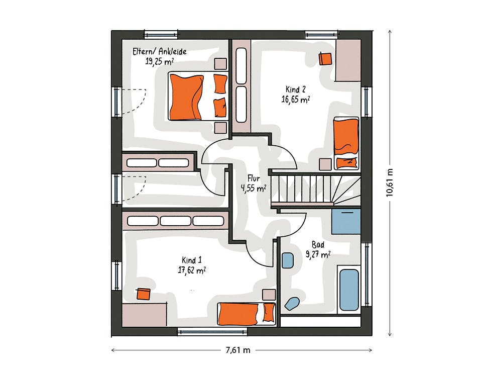 Massivhaus ICON 3+ City mit Satteldach von Dennert Massivhaus Ausbauhaus ab 269000€, Satteldach-Klassiker Grundriss 2