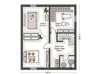 Massivhaus ICON 3+ mit Satteldach von Dennert Massivhaus Ausbauhaus ab 247870€, Satteldach-Klassiker Grundriss 3