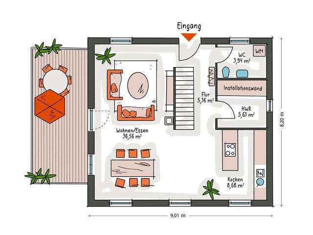 Massivhaus ICON 3 mit Quergiebel von Dennert Massivhaus Ausbauhaus ab 243800€, Satteldach-Klassiker Grundriss 1