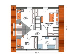 Massivhaus ICON 3 mit Quergiebel von Dennert Massivhaus Ausbauhaus ab 243800€, Satteldach-Klassiker Grundriss 2