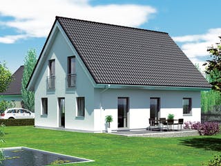 Massivhaus ICON 3+ mit Satteldach von Dennert Massivhaus Ausbauhaus ab 247870€, Satteldach-Klassiker Außenansicht 2