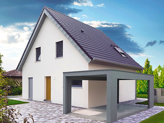 Massivhaus ICON 3 mit Satteldach von Dennert Massivhaus Ausbauhaus ab 230170€, Satteldach-Klassiker Außenansicht 1