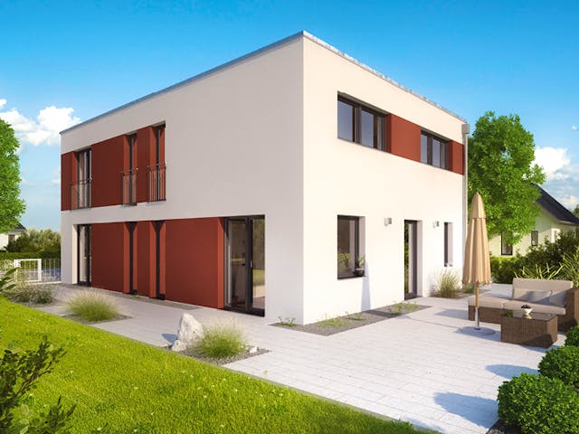 Massivhaus ICON 4 City mit Flachdach von Dennert Massivhaus Ausbauhaus ab 306577€, Cubushaus Außenansicht 1