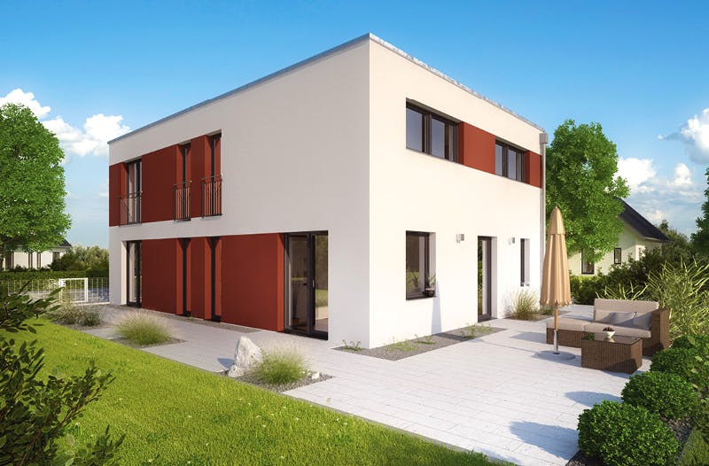 Massivhaus ICON 4 City mit Flachdach von Dennert Massivhaus Ausbauhaus ab 294300€, Cubushaus Außenansicht 1