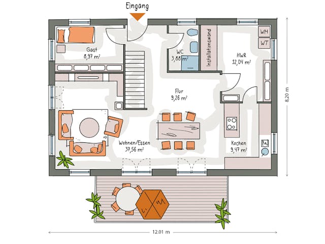 Massivhaus ICON 4 City mit Flachdach von Dennert Massivhaus Ausbauhaus ab 306577€, Cubushaus Grundriss 1