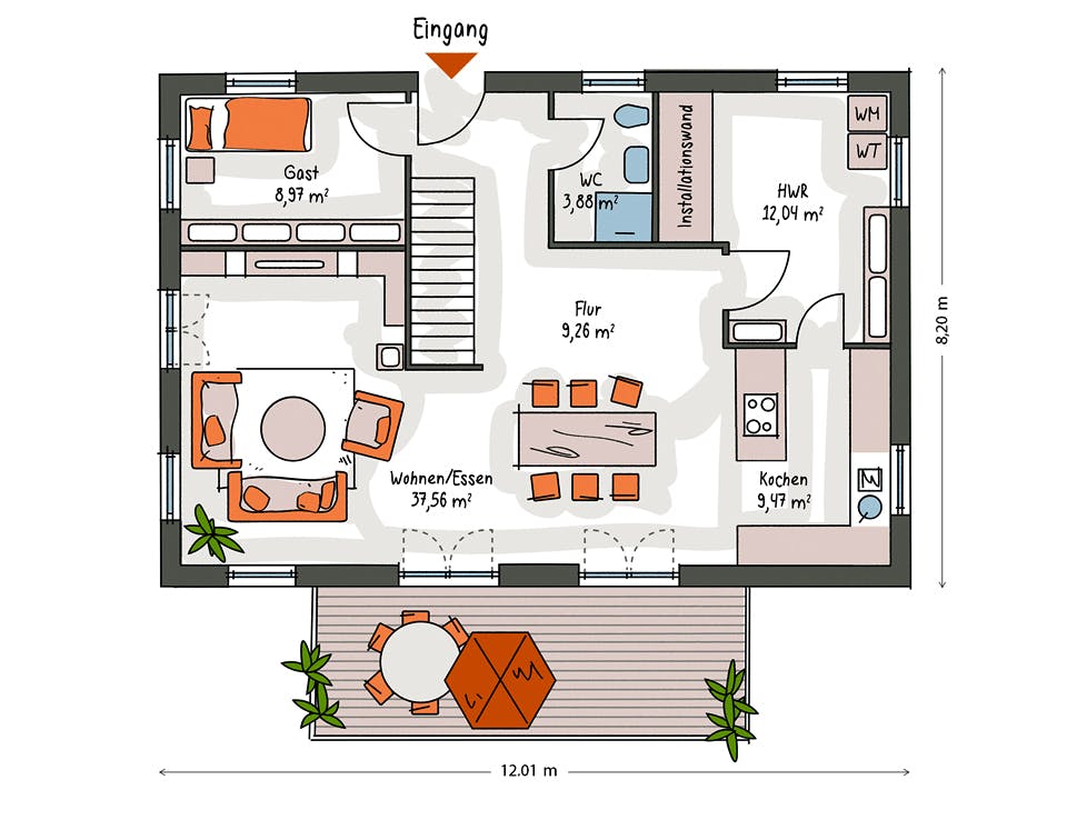 Massivhaus ICON 4 City mit Flachdach von Dennert Massivhaus Ausbauhaus ab 294300€, Cubushaus Grundriss 1