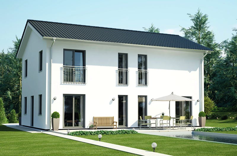 Massivhaus ICON 4 City mit Satteldach von Dennert Massivhaus Ausbauhaus ab 288300€, Satteldach-Klassiker Außenansicht 1
