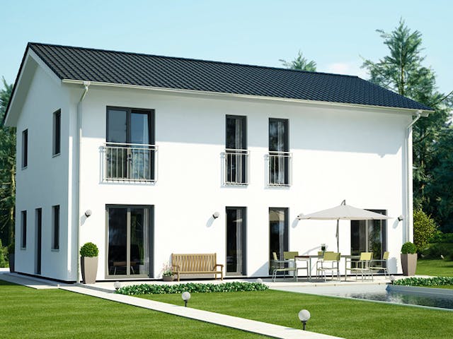 Massivhaus ICON 4 City mit Satteldach von Dennert Massivhaus Ausbauhaus ab 297000€, Satteldach-Klassiker Außenansicht 1