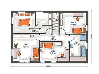 Massivhaus ICON 4 City mit Satteldach von Dennert Massivhaus Ausbauhaus ab 300508€, Satteldach-Klassiker Grundriss 2