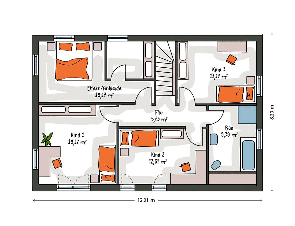 Massivhaus ICON 4 City mit Satteldach von Dennert Massivhaus Ausbauhaus ab 288300€, Satteldach-Klassiker Grundriss 2
