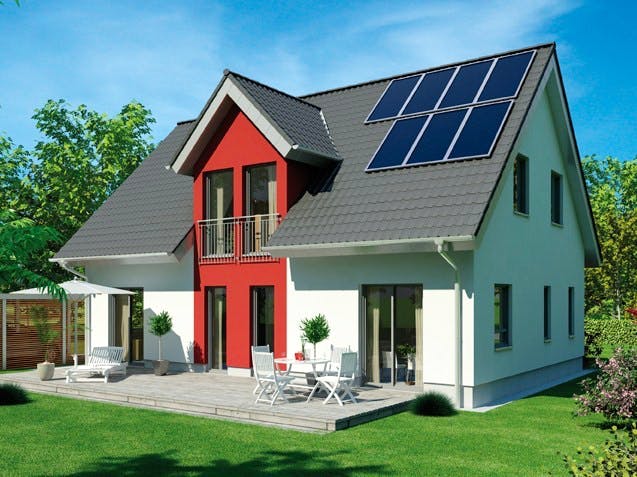 Massivhaus ICON 4 mit Quergiebel von Dennert Massivhaus Ausbauhaus ab 269200€, Satteldach-Klassiker Außenansicht 1