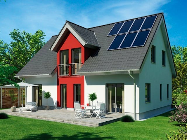 Massivhaus ICON 4 mit Quergiebel von Dennert Massivhaus Ausbauhaus ab 276800€, Satteldach-Klassiker Außenansicht 1