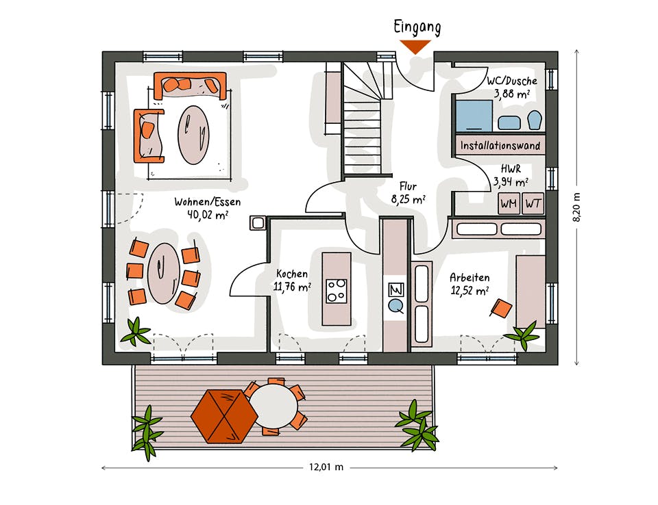 Massivhaus ICON 4 mit Quergiebel von Dennert Massivhaus Ausbauhaus ab 269200€, Satteldach-Klassiker Grundriss 1