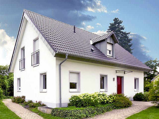 Massivhaus ICON 4 mit Satteldach von Dennert Massivhaus Ausbauhaus ab 263170€, Satteldach-Klassiker Außenansicht 1