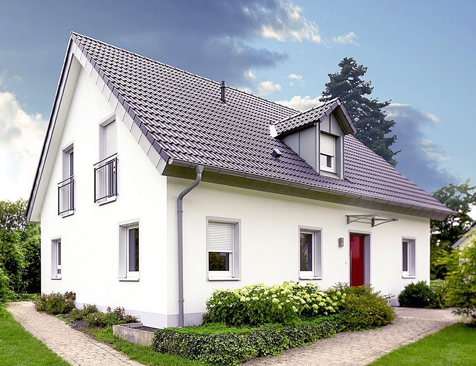 Massivhaus ICON 4 mit Satteldach von Dennert Massivhaus Ausbauhaus ab 252000€, Satteldach-Klassiker Außenansicht 1
