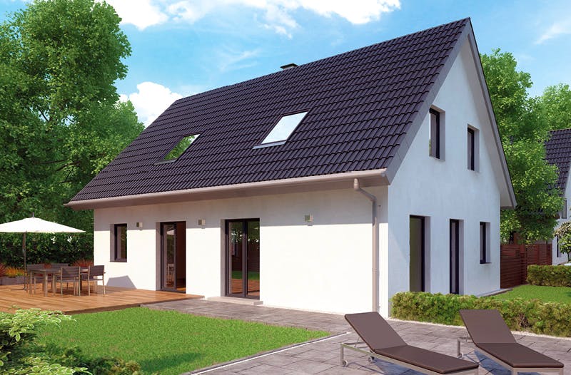 Massivhaus ICON 4 mit Satteldach von Dennert Massivhaus Ausbauhaus ab 252000€, Satteldach-Klassiker Außenansicht 2