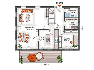 Massivhaus ICON 4 mit Satteldach von Dennert Massivhaus Ausbauhaus ab 259600€, Satteldach-Klassiker Grundriss 1