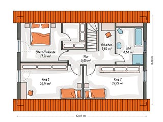 Massivhaus ICON 4 mit Satteldach von Dennert Massivhaus Ausbauhaus ab 259600€, Satteldach-Klassiker Grundriss 2