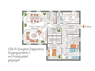 Massivhaus ICON 6+ Bungalow Ausbaupaket DG von Dennert Massivhaus Ausbauhaus ab 284530€, Bungalow Grundriss 1