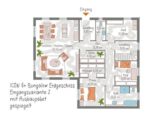 Massivhaus ICON 6+ Bungalow Ausbaupaket DG von Dennert Massivhaus Ausbauhaus ab 284530€, Bungalow Grundriss 3