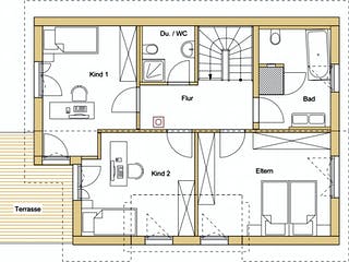 Blockhaus D140 Sinn von Frammelsberger R. Ingenieur-Holzbau, Satteldach-Klassiker Grundriss 2