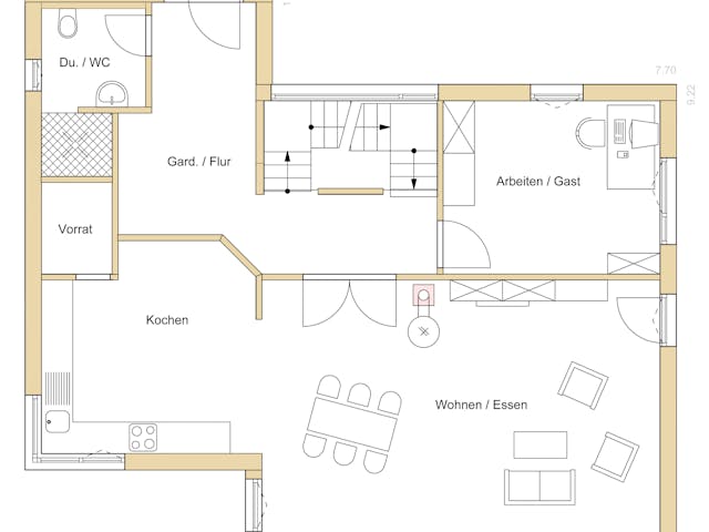 Blockhaus D183 Eisele von Frammelsberger Holzbau, Pultdachhaus Grundriss 1