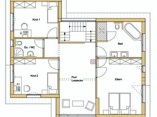 Blockhaus D183 Eisele von Frammelsberger R. Ingenieur-Holzbau, Pultdachhaus Grundriss 2