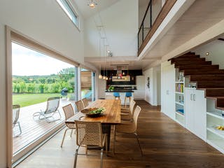 Blockhaus D188 Hertfelder‐Siegel von Frammelsberger R. Ingenieur-Holzbau, Satteldach-Klassiker Innenansicht 3