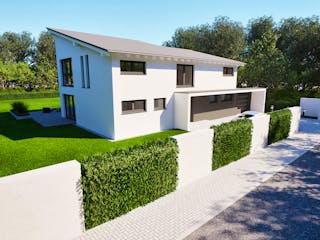 Massivhaus Entwurf CS211 von FAVORIT Massivhaus, Pultdachhaus Außenansicht 4